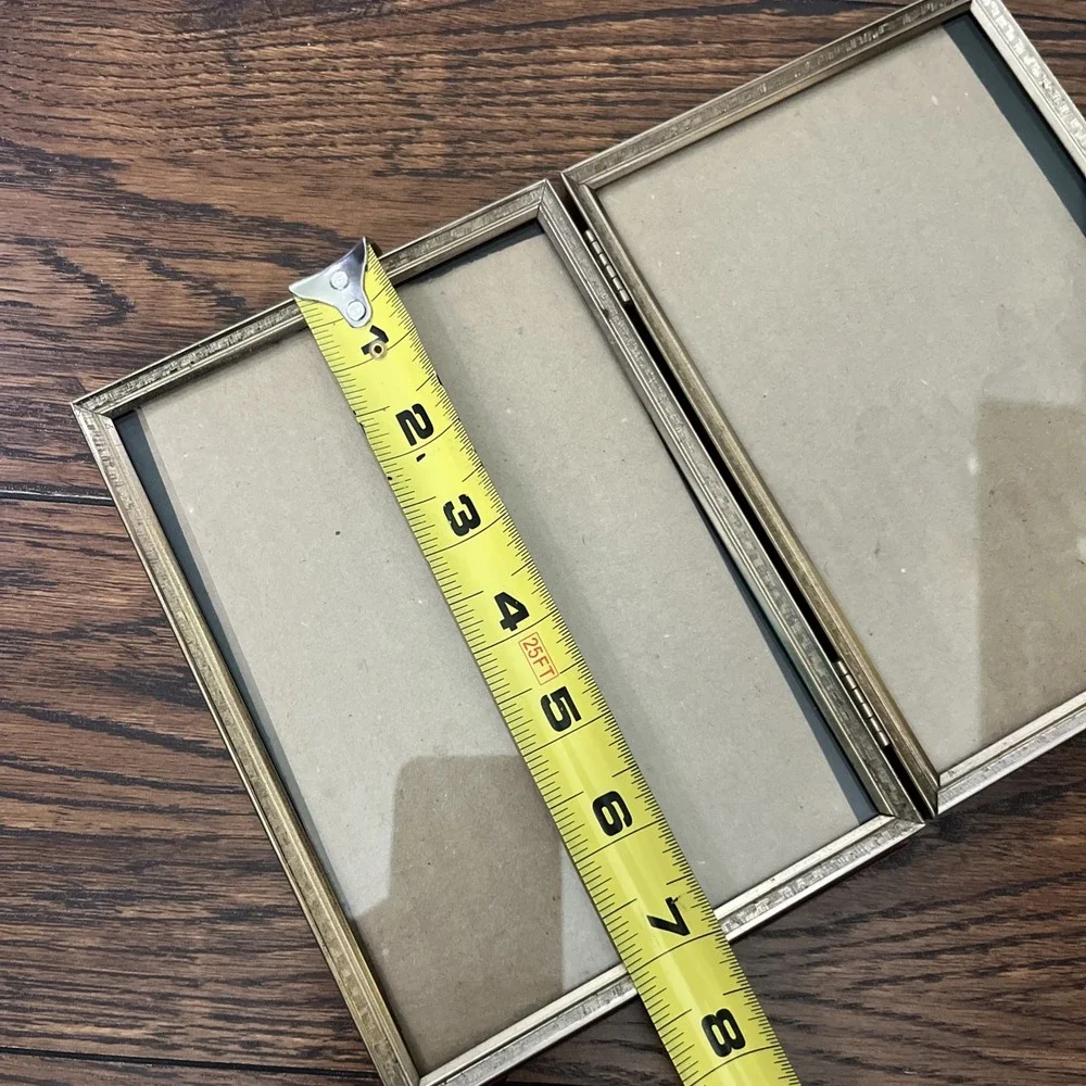 Vintage 5x7 Brass Gold Color Bifold Scroll Photo Picture Frame Double Hinged